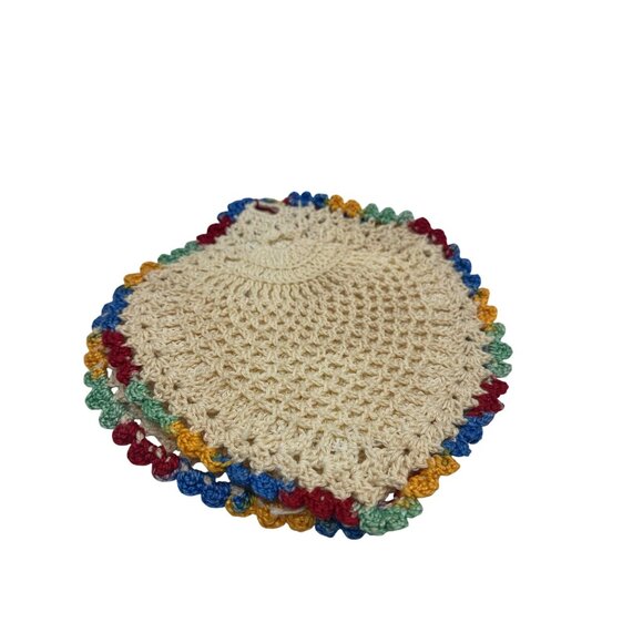 2 Crochet Rainbow Edge Doily Table Place Mat Trivet Coaster Hot Pad Pot Holder - Picture 2 of 11